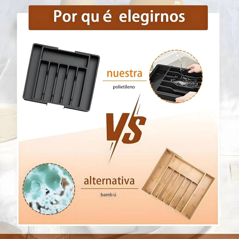 ORGANIZADOR DE CUBIERTOS CON 8 COMPARTIMENTOS EN COLOR NEGRO - 5