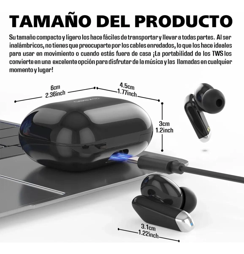 AUDIFONOS INALAMBRICOS BLUETOOTH CON ESTUCHE Y MICROFONO - 5