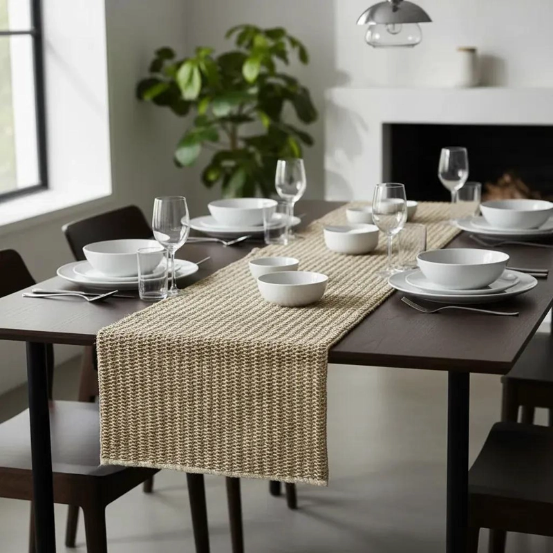 CAMINO DE MESA RUSTICO DE YUTE NATURAL 145X33 CM - 5