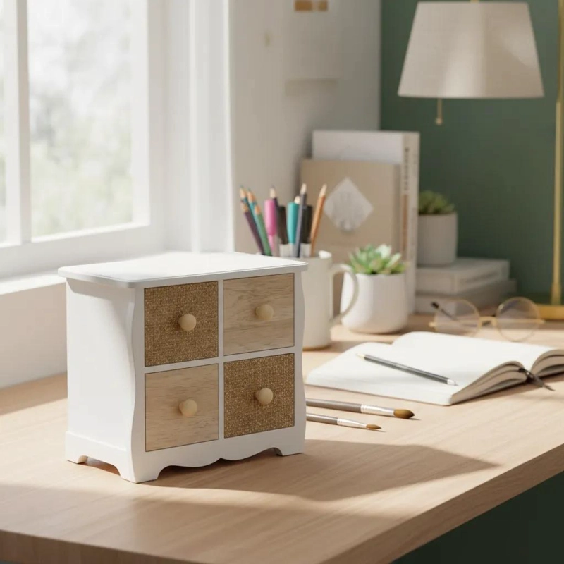 ORGANIZADOR DE MESA DE MADERA CON 4 CAJONES ESTILO RUSTICO - 3