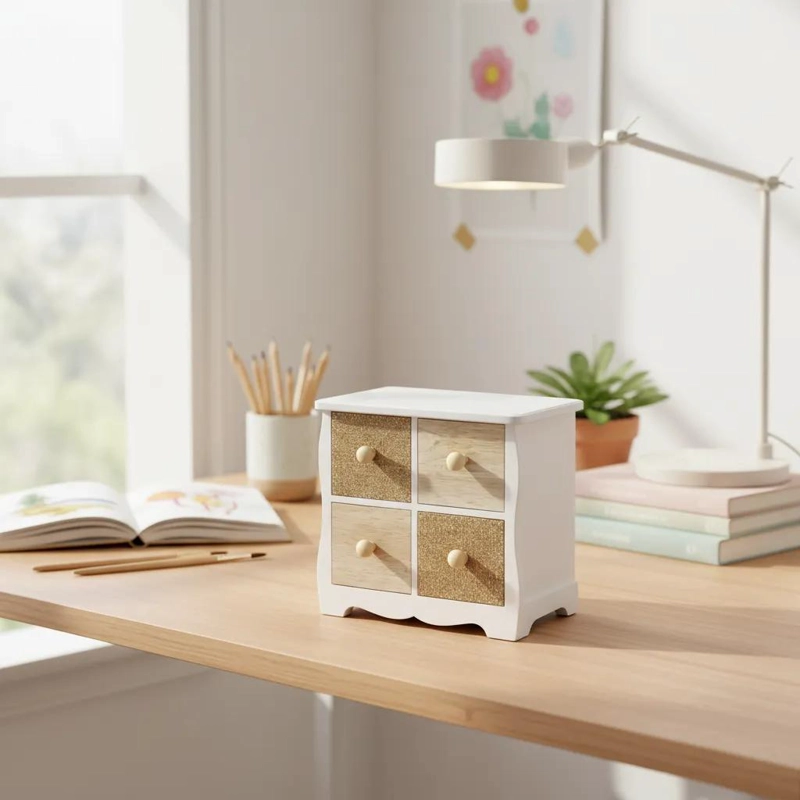 ORGANIZADOR DE MESA DE MADERA CON 4 CAJONES ESTILO RUSTICO - 5