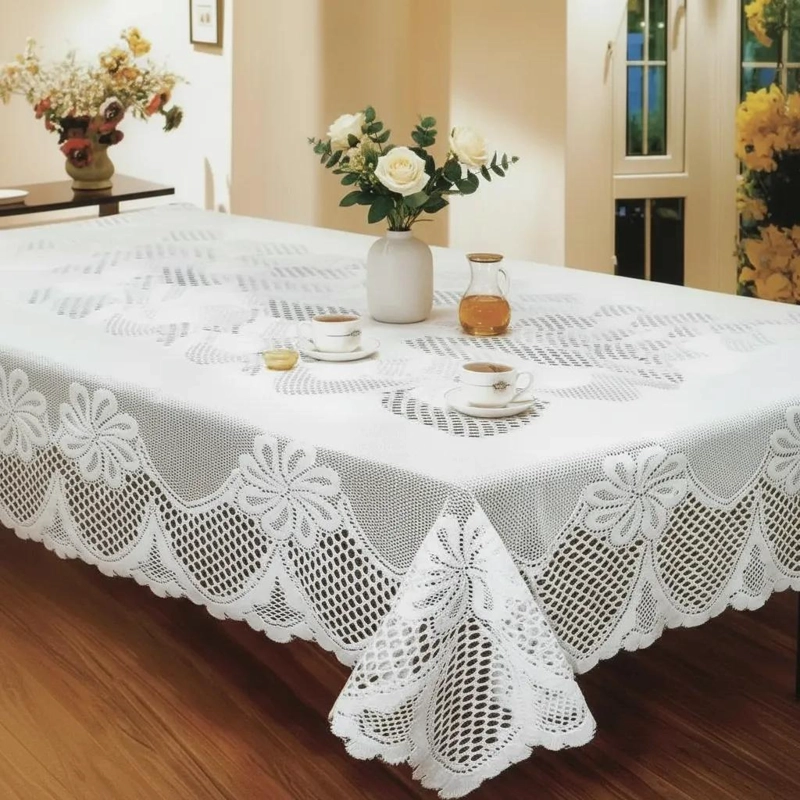 MANTEL ELEGANTE DE TELA CON ENCAJE PARA MESA RECTANGULAR 150X250 - 1