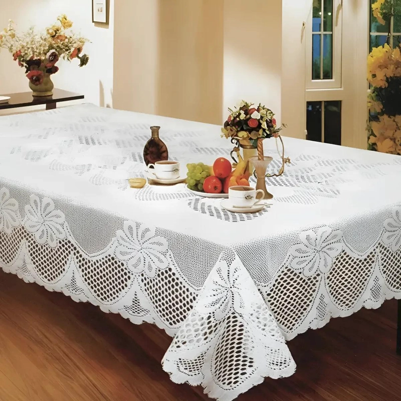 MANTEL ELEGANTE DE TELA CON ENCAJE PARA MESA RECTANGULAR 150X250 - 2