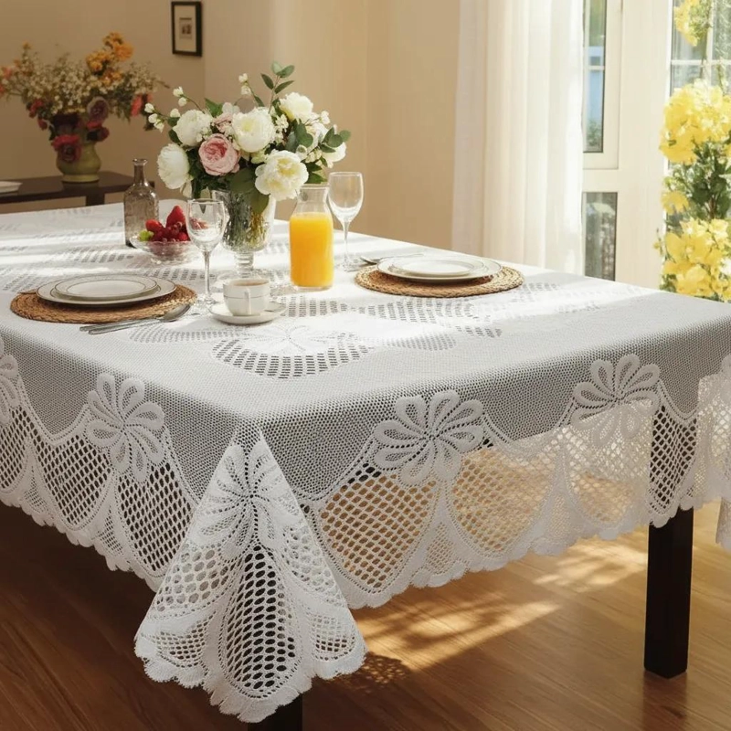 MANTEL ELEGANTE DE TELA CON ENCAJE PARA MESA RECTANGULAR 150X250 - 5