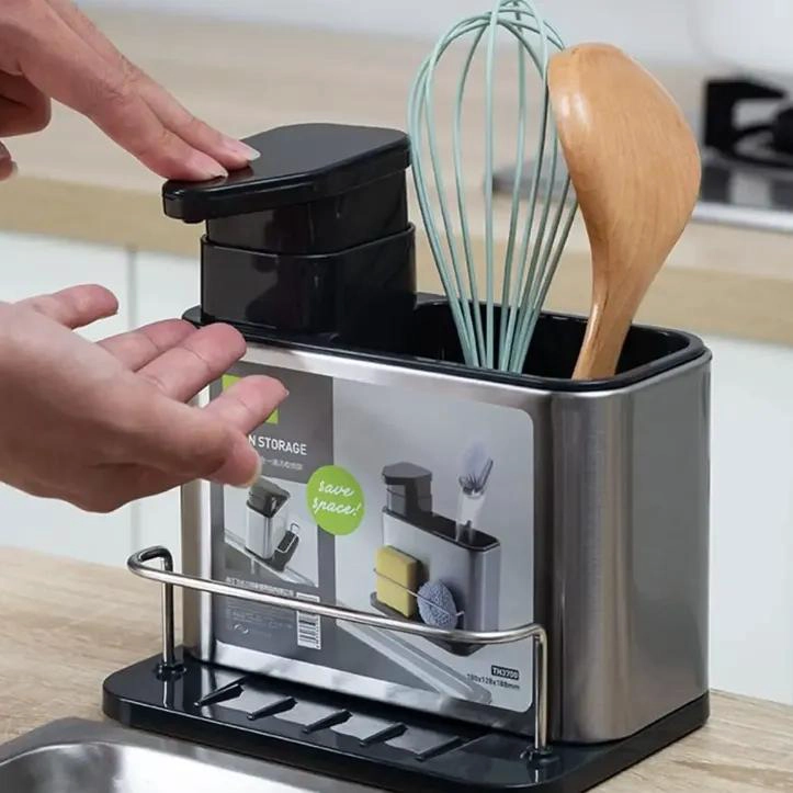 ORGANIZADOR DE LAVAPLATOS ACERO INOXIDABLE CON DISPENSADOR - 1