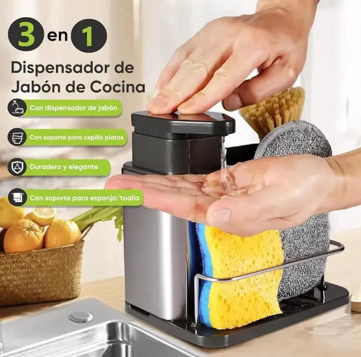 ORGANIZADOR DE LAVAPLATOS ACERO INOXIDABLE CON DISPENSADOR - 6