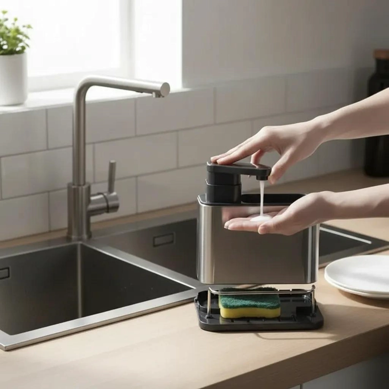 ORGANIZADOR DE LAVAPLATOS ACERO INOXIDABLE CON DISPENSADOR - 9