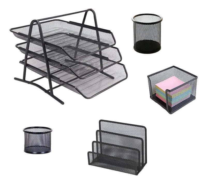 PACK DE 5 ORGANIZADORES METALICOS PARA ESCRITORIO EN COLOR NEGRO - 1
