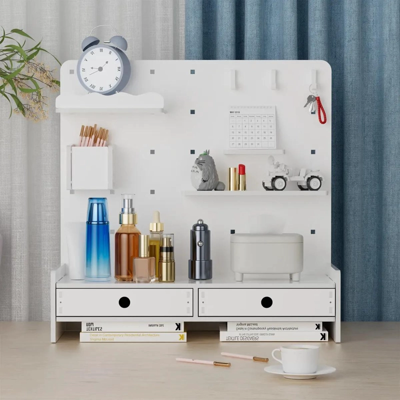 ORGANIZADOR DE ESCRITORIO DE MADERA CON CAJONES Y PANEL PERFORADO - 4