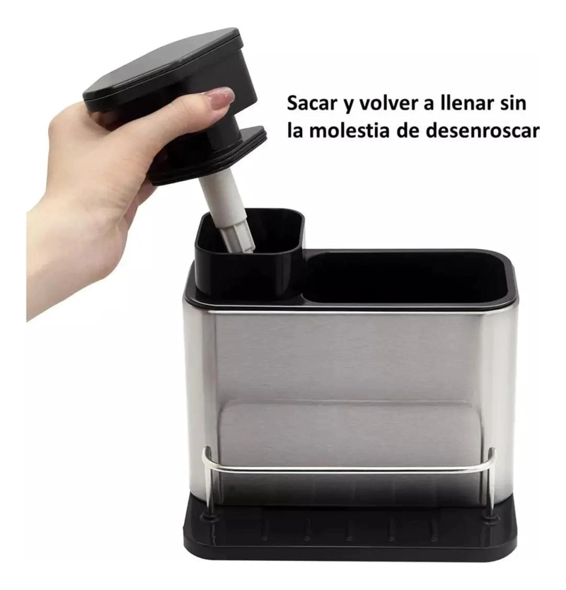 DISPENSADOR DE JABON 3 EN 1 CON SOPORTE PARA ESPONJA - 2