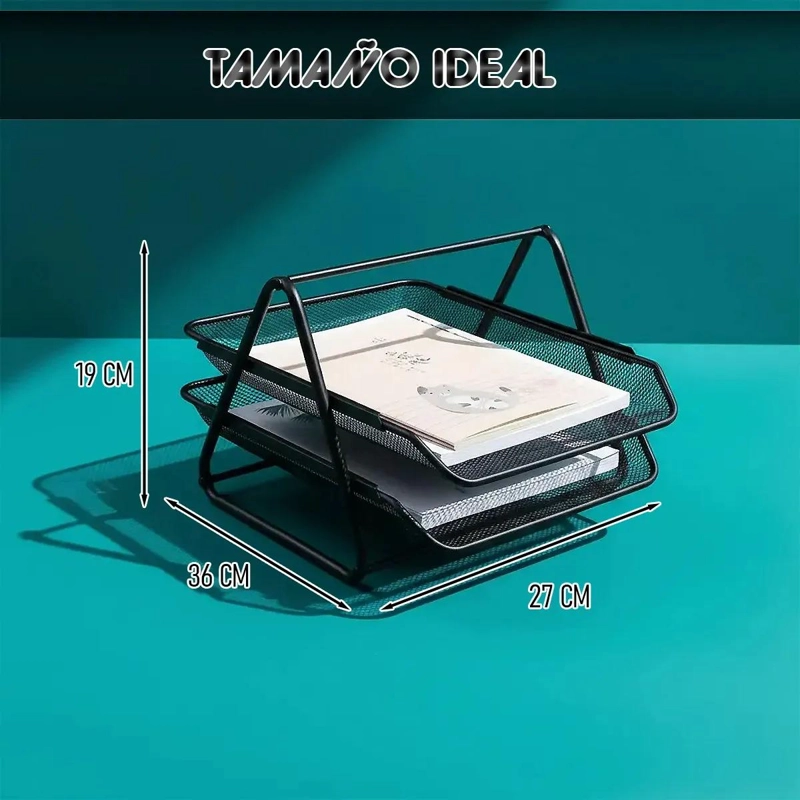 ORGANIZADOR DE ESCRITORIO DE METAL CON 2 NIVELES IDEAL PARA OFICINA - 1