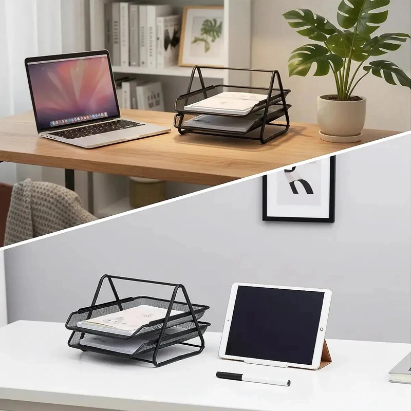 ORGANIZADOR DE ESCRITORIO DE METAL CON 2 NIVELES IDEAL PARA OFICINA - 4