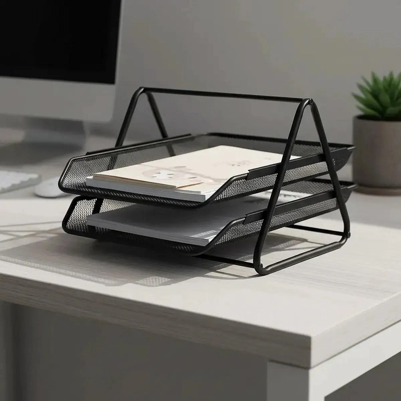 ORGANIZADOR DE ESCRITORIO DE METAL CON 2 NIVELES IDEAL PARA OFICINA - 6