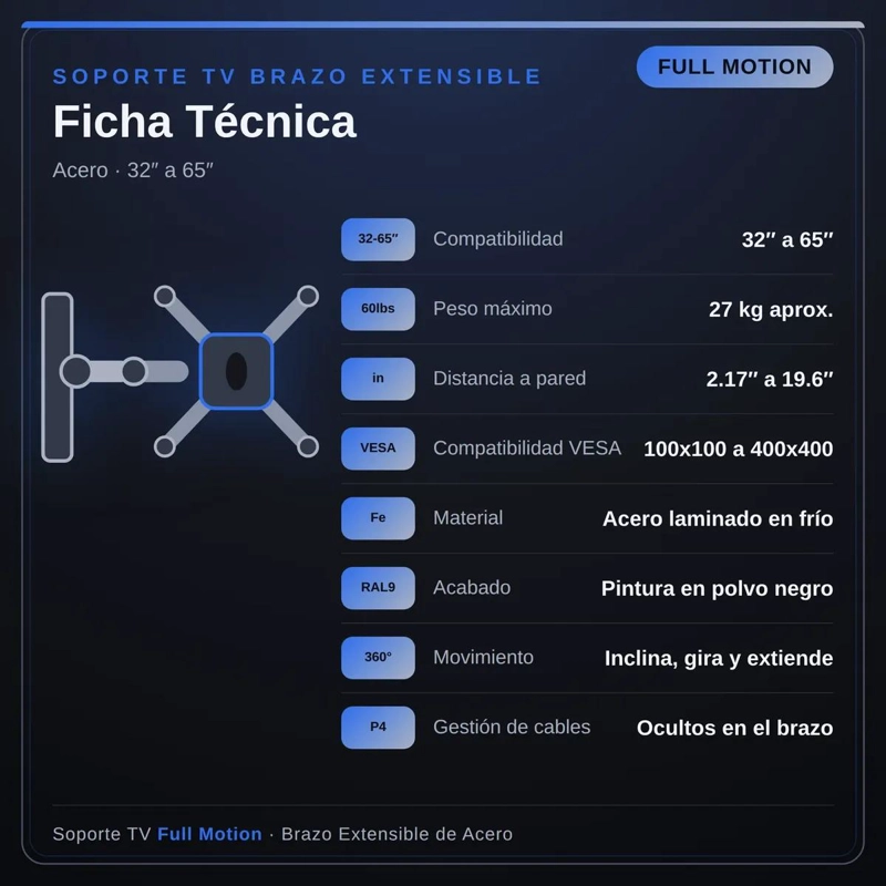 SOPORTE DE PARED PARA TELEVISORES DE 32 A 65 PULGADAS - 4