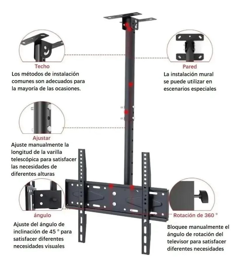 SOPORTE DE TECHO PARA TV AJUSTABLE DE 26 A 60 PULGADAS - 9