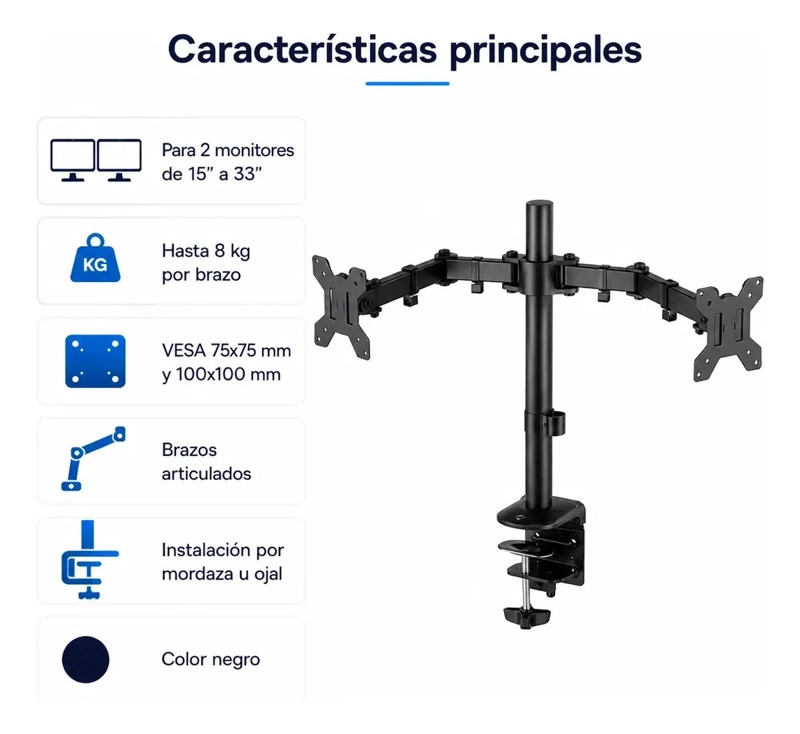 SOPORTE DOBLE ARTICULADO PARA MONITORES DE 15 A 33 PULGADAS - 3