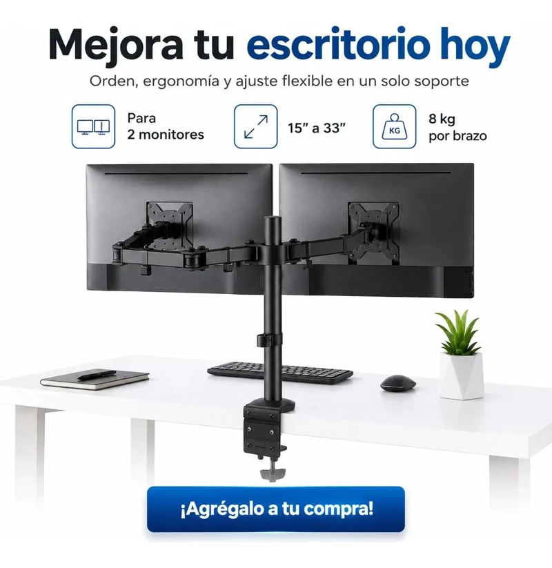SOPORTE DOBLE ARTICULADO PARA MONITORES DE 15 A 33 PULGADAS - 4