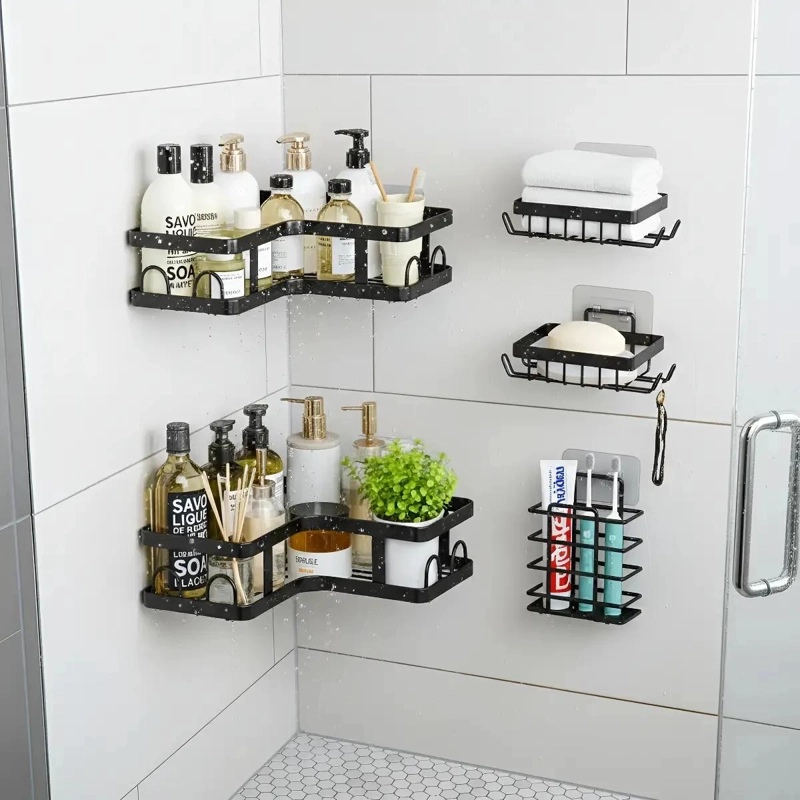 SET DE 2 ORGANIZADORES ADHESIVOS PARA DUCHA EN COLOR NEGRO - 6