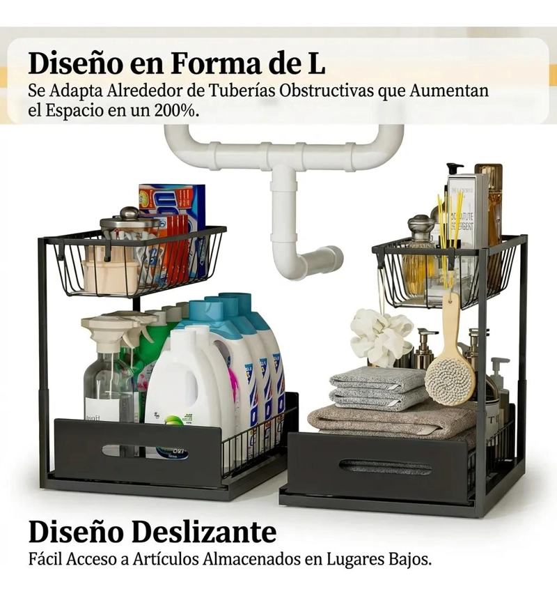 ORGANIZADOR DESLIZANTE AJUSTABLE PARA COCINA Y BAÑO - 6
