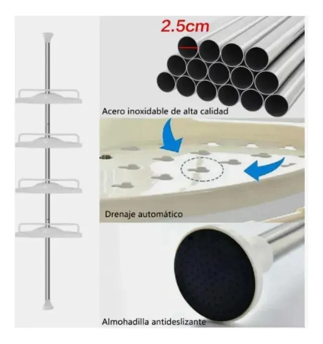 ORGANIZADOR ESQUINERO AJUSTABLE PARA DUCHA CON 4 NIVELES - 7