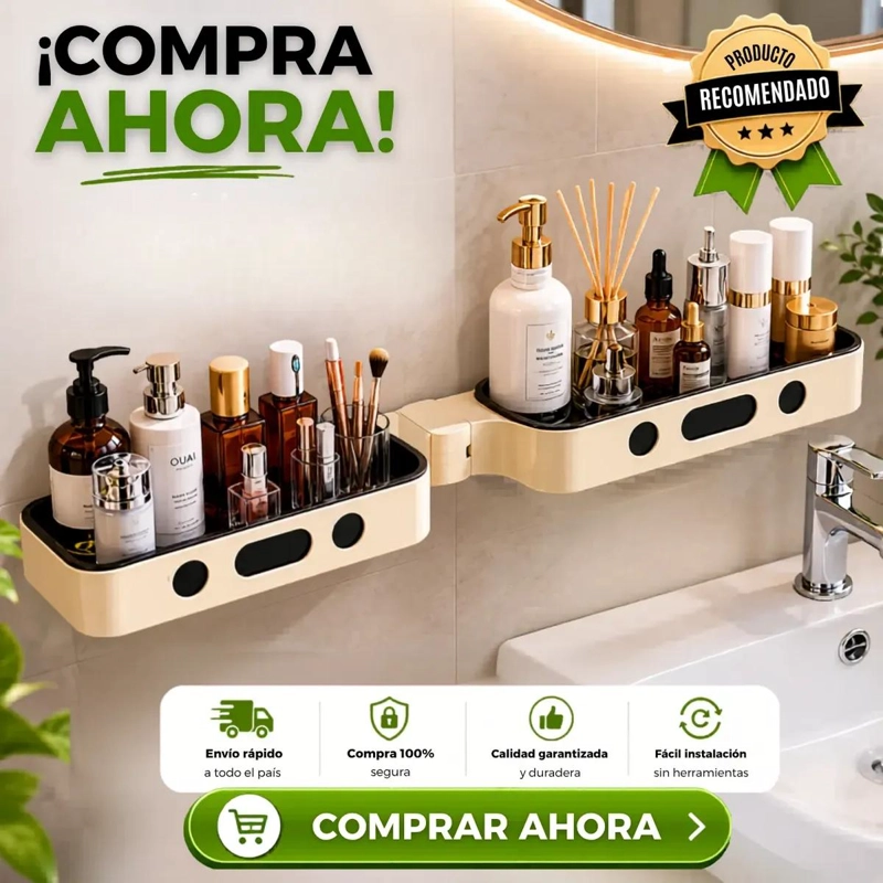 ORGANIZADOR ESQUINERO DE BAÑO DOBLE ESTANTE GIRATORIO 180° - 10