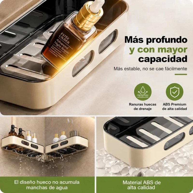 ORGANIZADOR ESQUINERO DE BAÑO DOBLE ESTANTE GIRATORIO 180° - 5