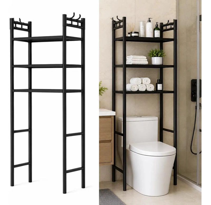MUEBLE ORGANIZADOR DE BAÑO NEGRO CON ESTANTES DE TRES NIVELES - 3