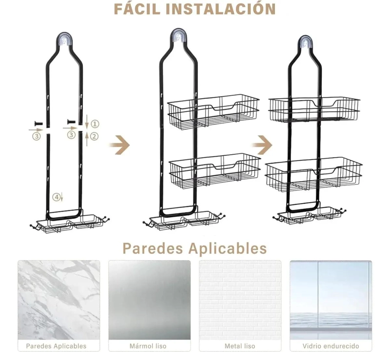 ESTANTE COLGANTE DE ACERO INOXIDABLE PARA DUCHA CON 3 NIVELES - 3