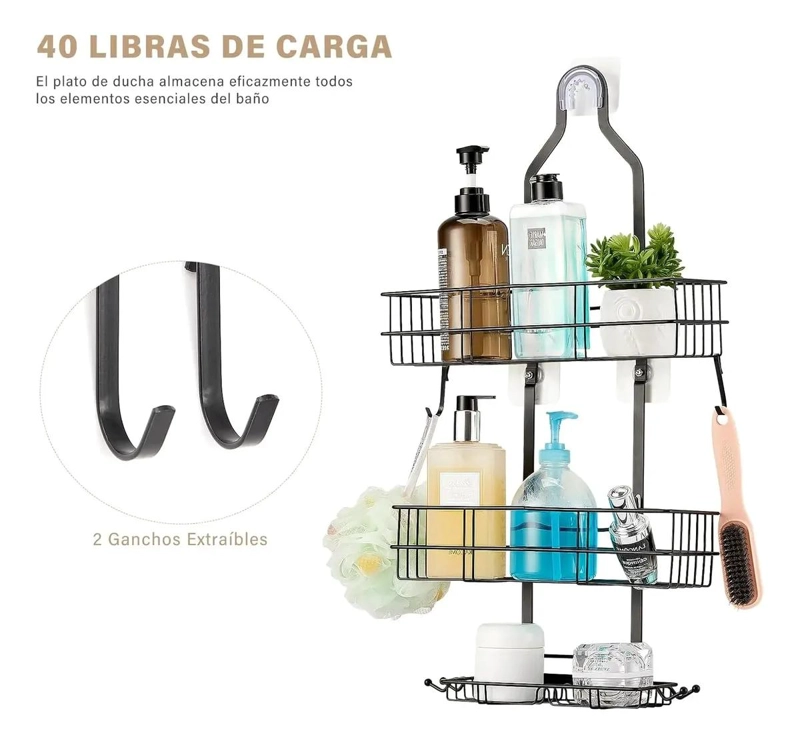 ESTANTE COLGANTE DE ACERO INOXIDABLE PARA DUCHA CON 3 NIVELES - 5