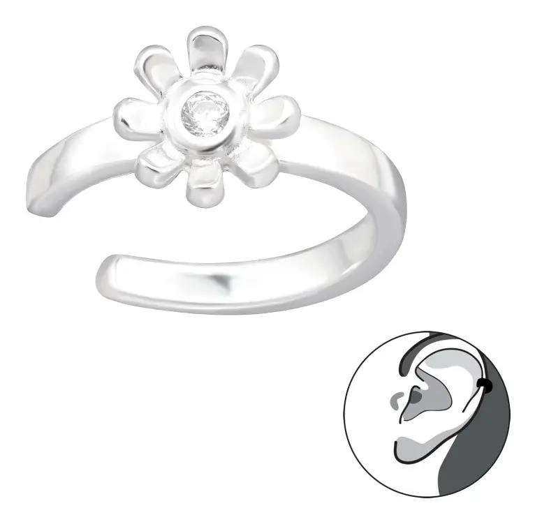 ARO ARGOLLA FALSA CON FLOR DE PLATA 925 PARA OREJA - 1