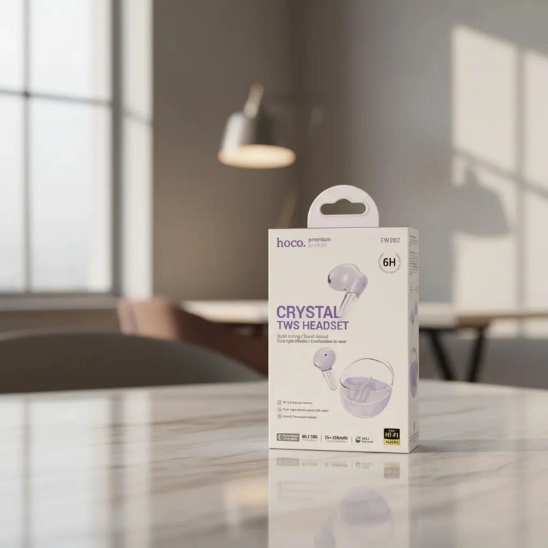 AUDIFONOS INALAMBRICOS BLUETOOTH TWS COLOR MORADO TRANSPARENTE - 1