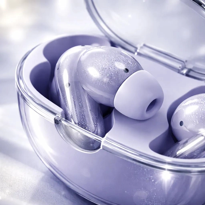 AUDIFONOS INALAMBRICOS BLUETOOTH TWS COLOR MORADO TRANSPARENTE - 3