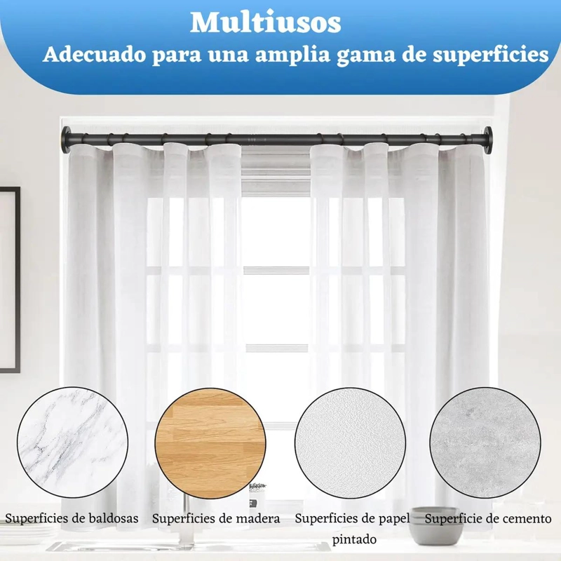 BARRA TELESCOPICA AJUSTABLE PARA CORTINAS DE DUCHA Y VENTANAS - 7