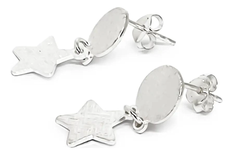 AROS DE PLATA FINA 925 CON ESTRELLA SATINADA COLGANTE - 2