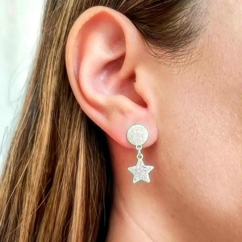 AROS DE PLATA FINA 925 CON ESTRELLA SATINADA COLGANTE - 3