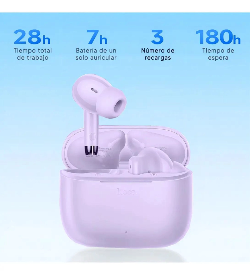 AURICULARES INALAMBRICOS BLUETOOTH 5.0 TWS COLOR VIOLETA - 1