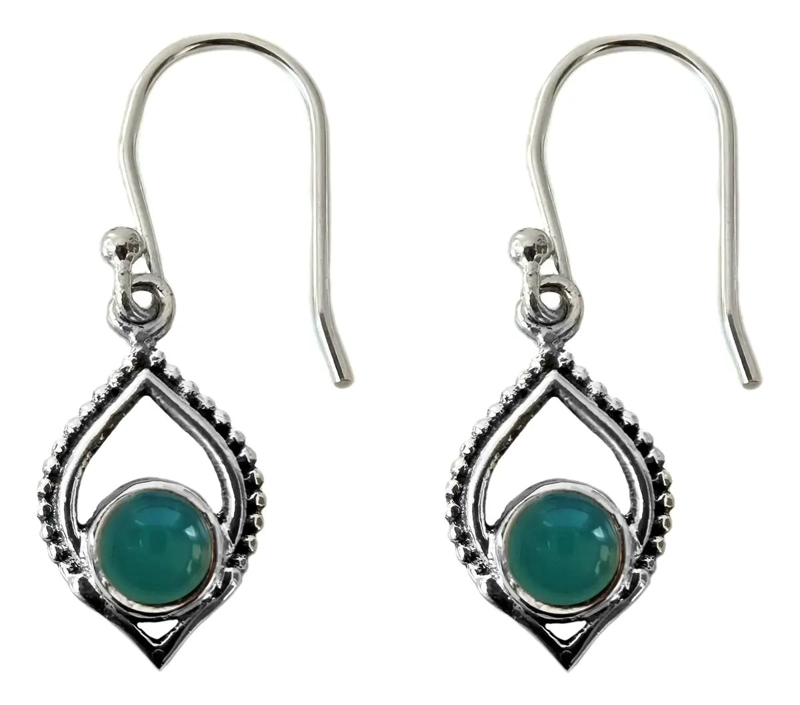 AROS DE PLATA FINA 925 CON ONIX VERDE ELEGANTES - 1