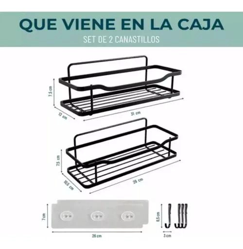 ORGANIZADOR DE DUCHA INOXIDABLE CON GANCHOS REMOVIBLES - 3