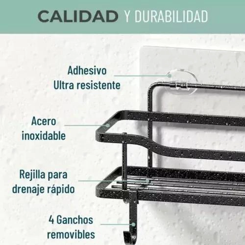 ORGANIZADOR DE DUCHA INOXIDABLE CON GANCHOS REMOVIBLES - 5