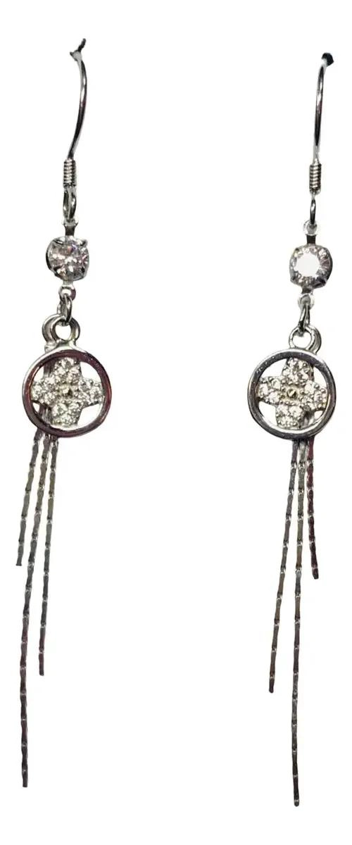 AROS LARGOS DE PLATA 925 CON DISEÑO FLORAL Y TOPE - 1