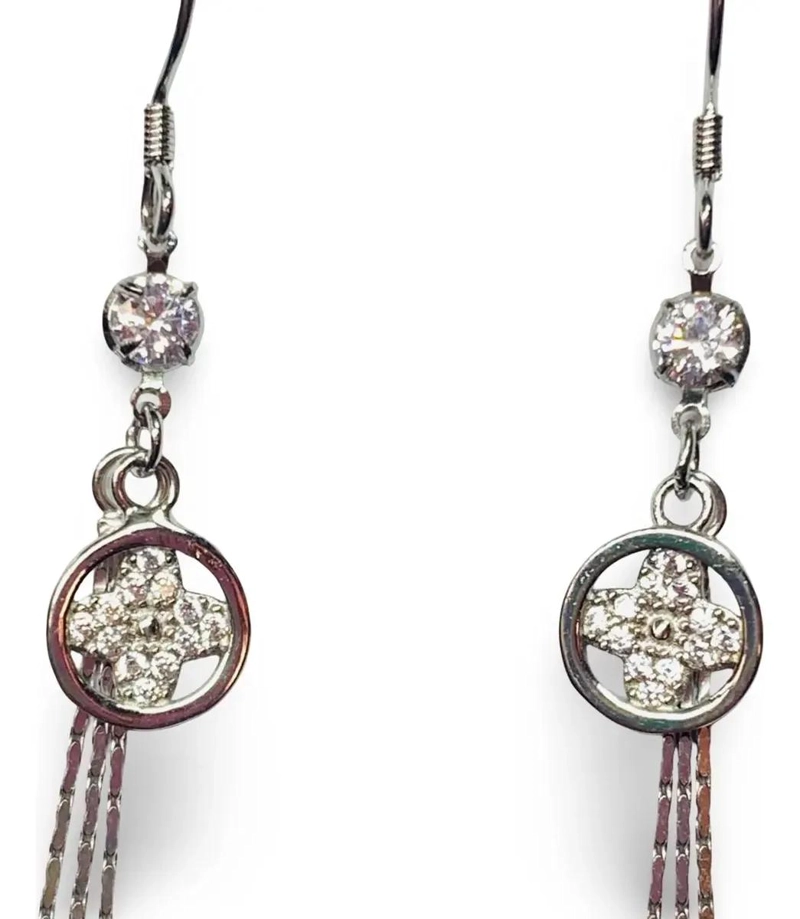 AROS LARGOS DE PLATA 925 CON DISEÑO FLORAL Y TOPE - 3