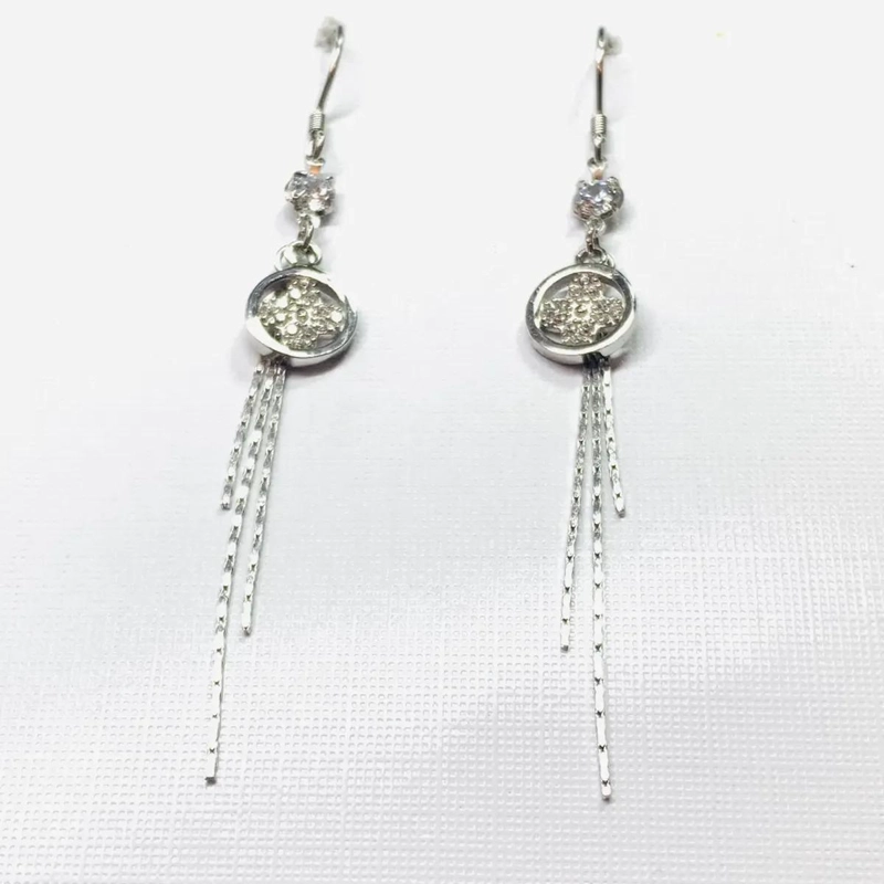 AROS LARGOS DE PLATA 925 CON DISEÑO FLORAL Y TOPE - 4