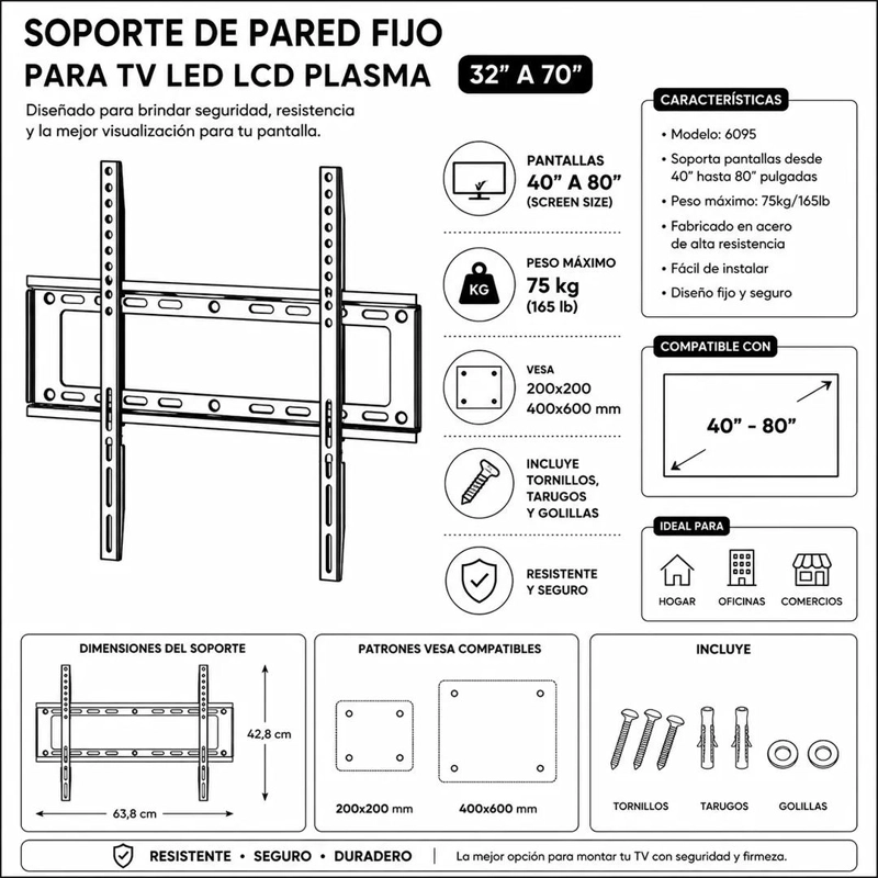SOPORTE PARA TELEVISOR LCD LED PLASMA DE 40 A 80 PULGADAS - 2