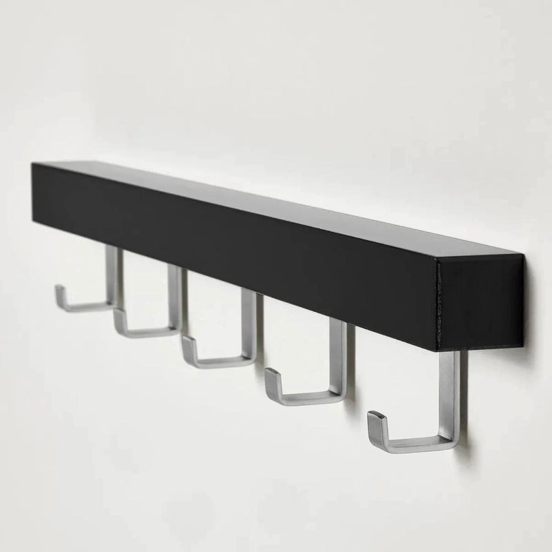 PERCHERO DE MADERA MACIZA NEGRO PARA PUERTA Y PARED - 2