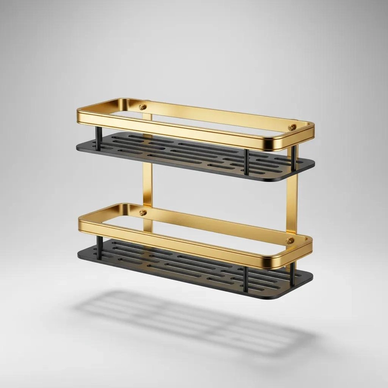 REPISA ORGANIZADOR DE BAÑO ALUMINIO NEGRO Y DORADO PACK DE 2 - 1