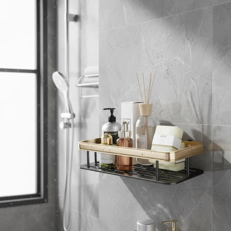 REPISA ORGANIZADOR DE BAÑO ALUMINIO NEGRO Y DORADO PACK DE 2 - 2