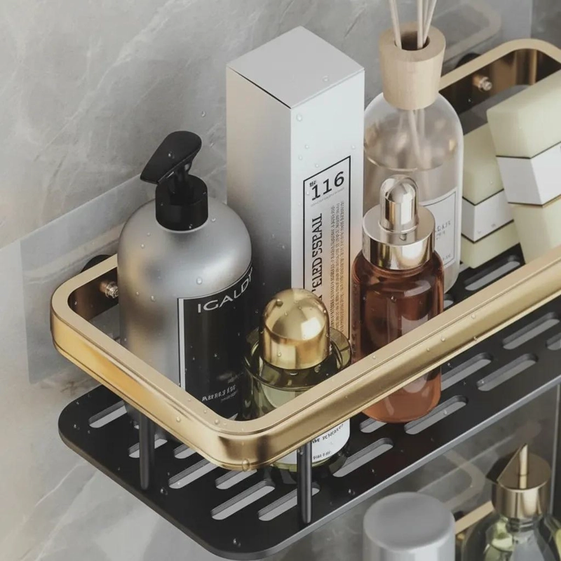 REPISA ORGANIZADOR DE BAÑO ALUMINIO NEGRO Y DORADO PACK DE 2 - 4