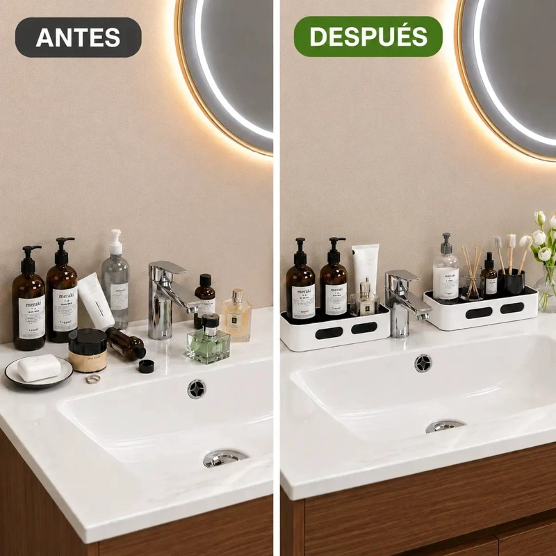 ORGANIZADOR ESQUINERO DE BAÑO GIRATORIO DOBLE ESTANTE BLANCO - 3