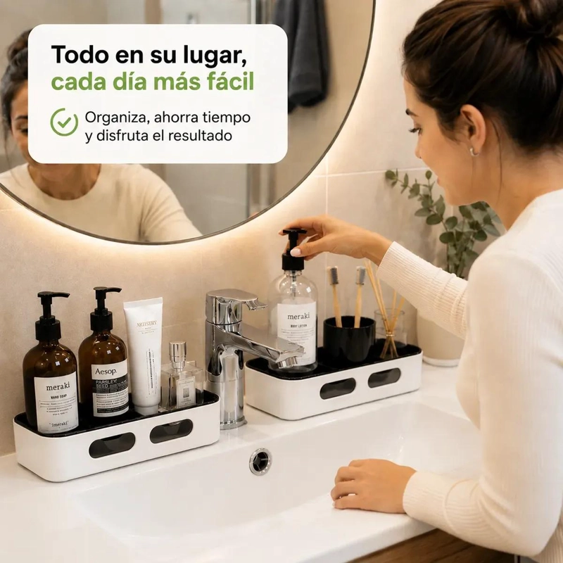 ORGANIZADOR ESQUINERO DE BAÑO GIRATORIO DOBLE ESTANTE BLANCO - 4