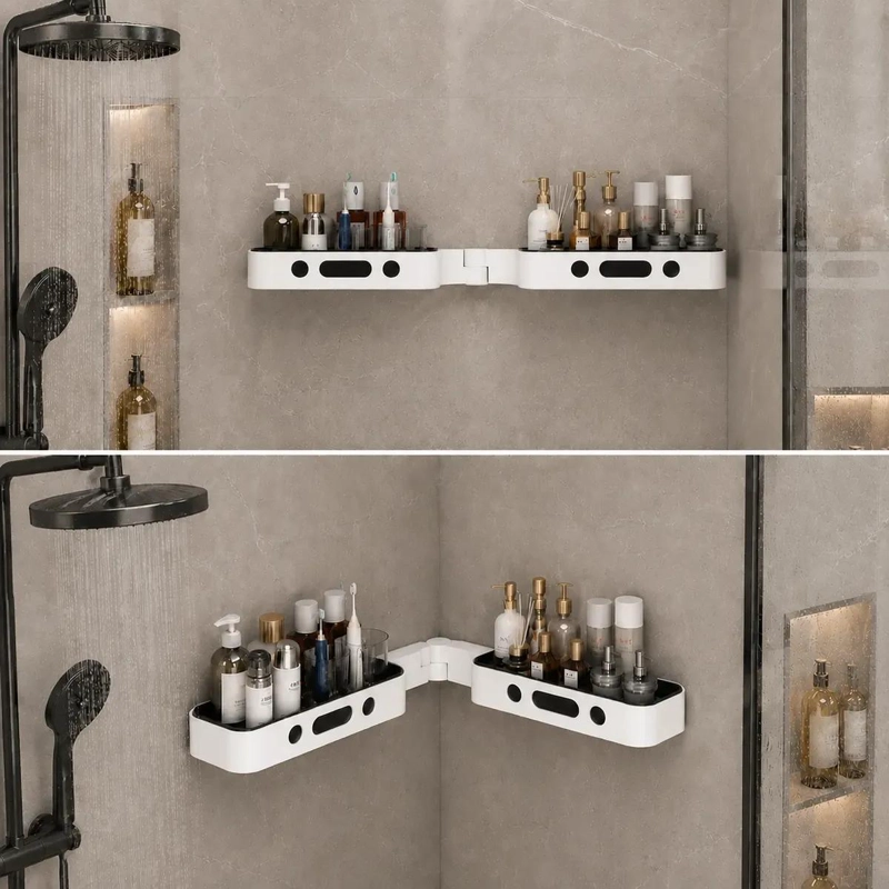 ORGANIZADOR ESQUINERO DE BAÑO GIRATORIO DOBLE ESTANTE BLANCO - 6
